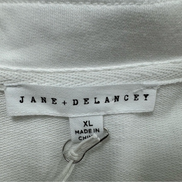 NWT Jane Delancey Vintage Look Button Up Top Womens XL Terry White Short Sleeve - Picture 4 of 8